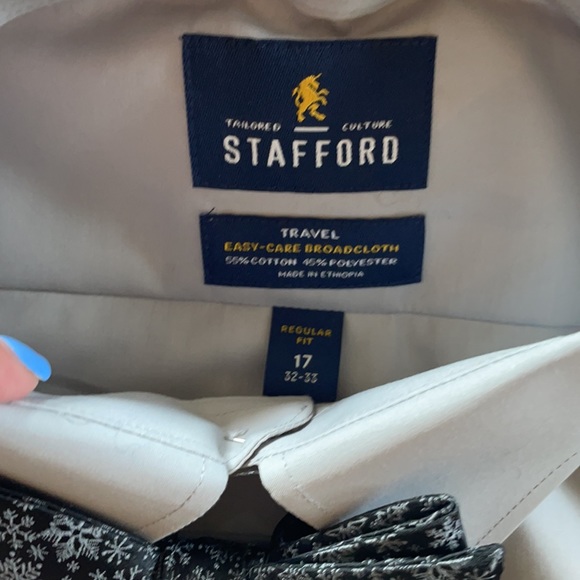 NEW Stafford Gray Dress Shirt w/ Bow Tie 17 32/33 - Picture 4 of 11